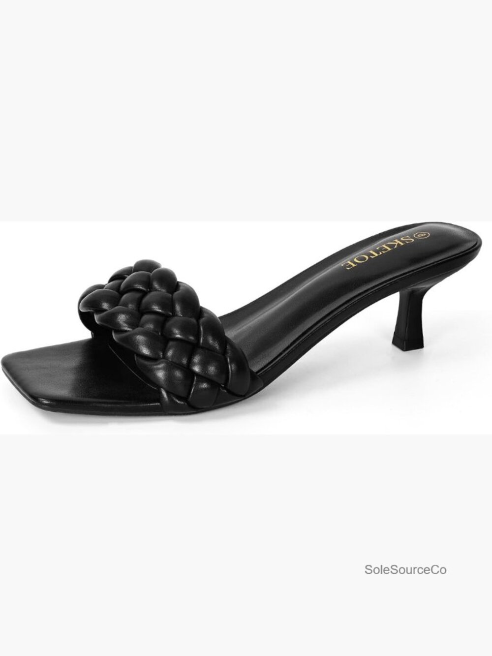 Women's 2in Kitten Heel Square Toe Braided Strap Sandals Dressy